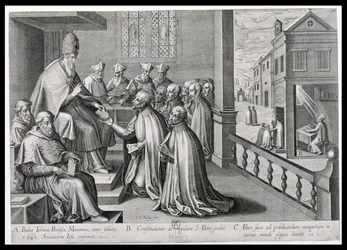 Papst Paul III. (1468-1549) empfängt die Regel der Gesellschaft Jesu, 1540